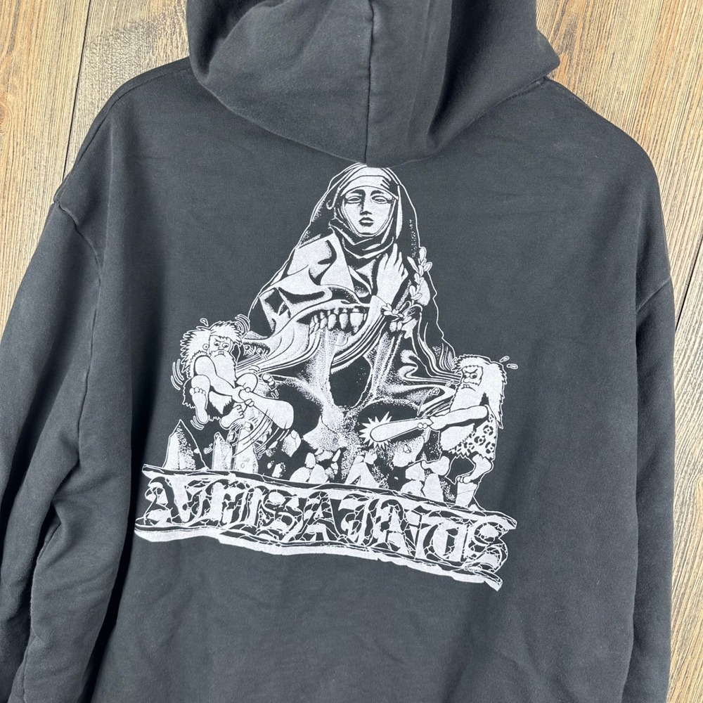 AllSaints Troglodyte LS Hoody Black Graphic Sleeve Pullover Hoodie Mens Large